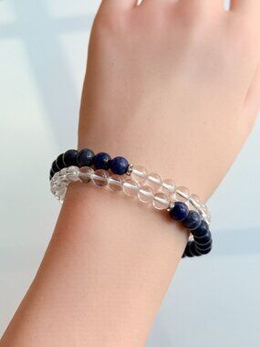Blue Sodalite & Clear Quartz Bracelet Set Minimalist Stackable Bracelet